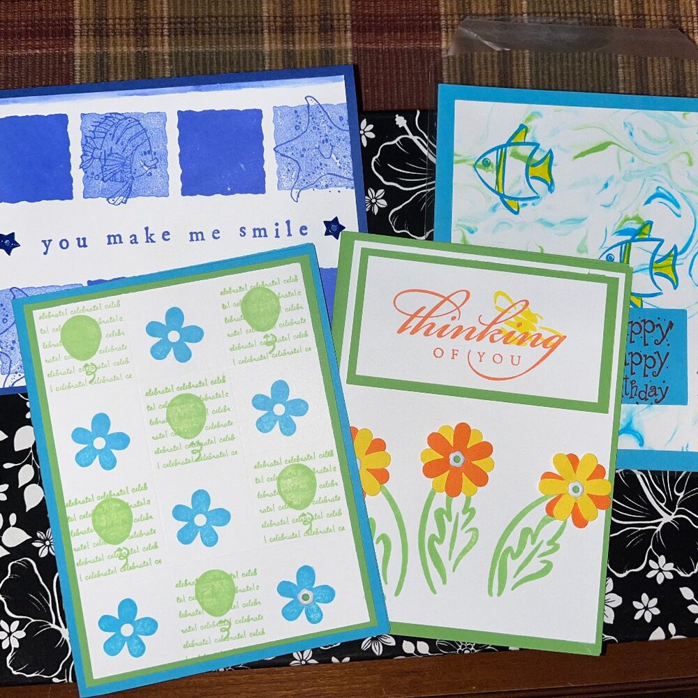 Set of 4 Homemade Cards - Bright colors